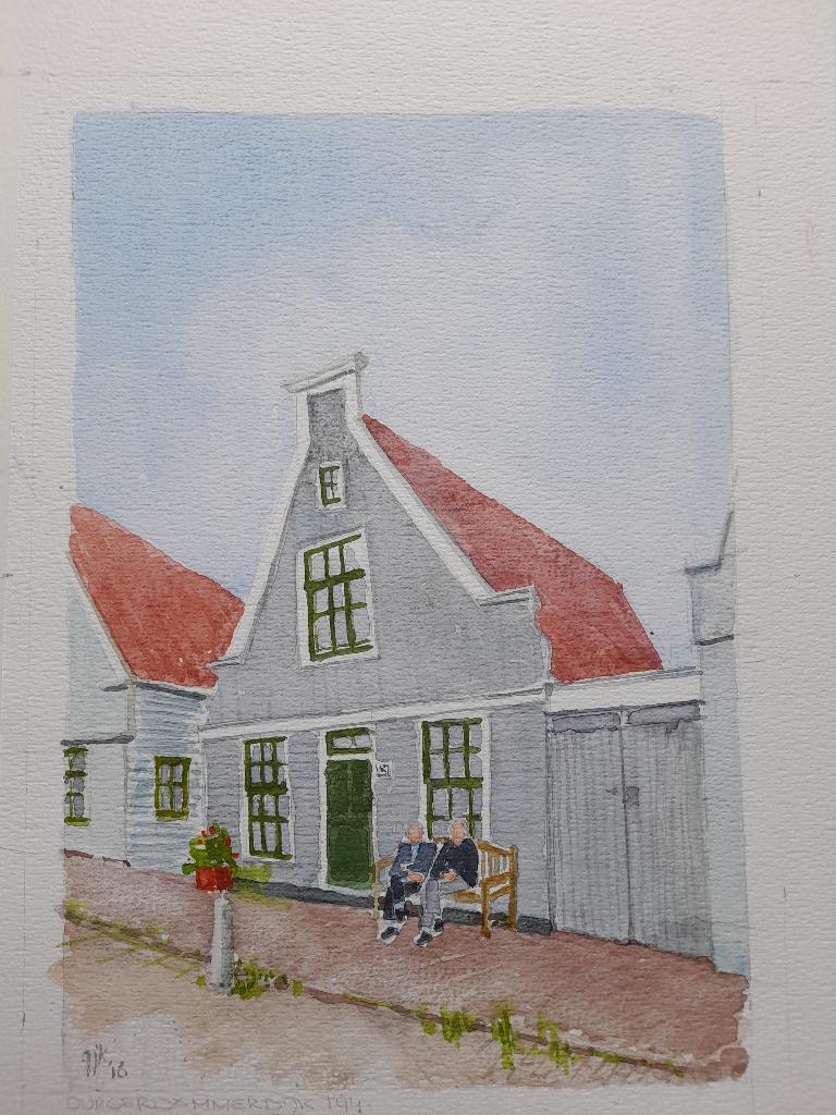 Bakkerij in Durgerdam acryl of aquarel 25x30 cm, Antiek en Kunst, Kunst | Schilderijen | Klassiek, Ophalen