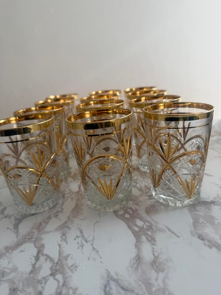 Set van  vintage 12 Marokkaanse theeglazen met gouden rand, Antiek en Kunst, Antiek | Glas en Kristal, Ophalen of Verzenden