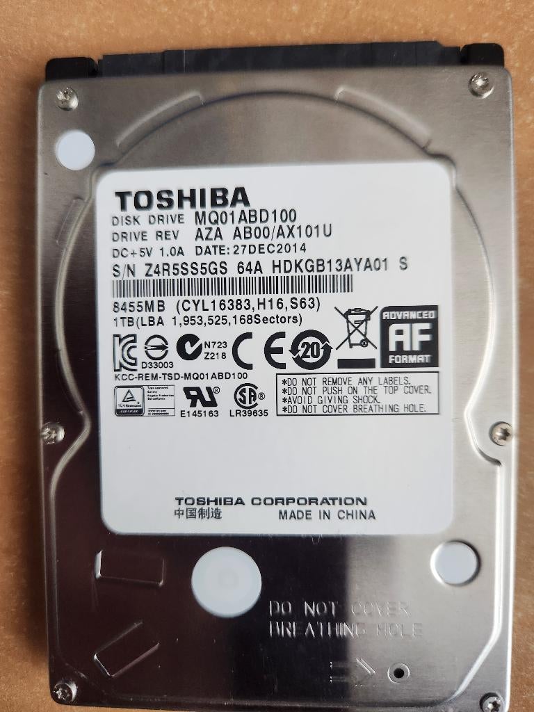 Te koop 1Tb harde schijf merk Toshiba voor laptop sata, Computers en Software, Harde schijven, Intern, Toshiba, 1 Tb, Ophalen of Verzenden