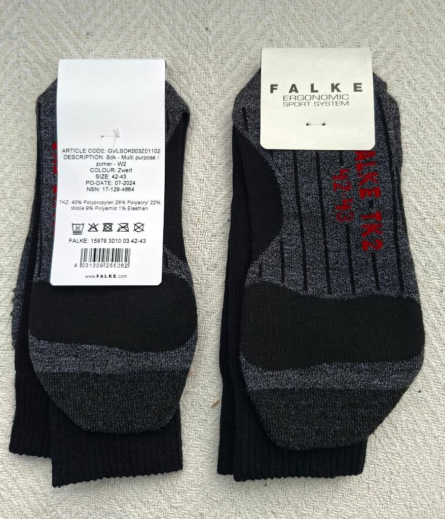 2 Paar Falke TK2 Zwart Wandelsokken, maat 42-43, Zwart, Falke, FALKE KGaA, Ophalen of Verzenden