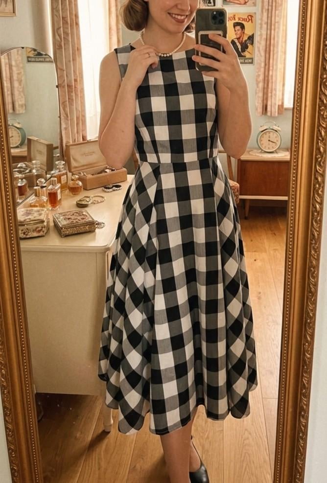 Collectif Vintage Vichy Jurk Zwart/Wit Maat 34, Kleding | Dames, Collectif vintage, Zwart, Ophalen of Verzenden, Zo goed als nieuw