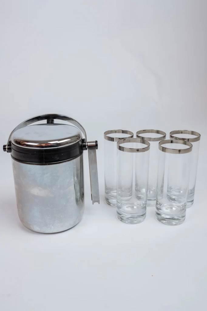 Vintage longdrinkglazen + ijsemmer, Verzamelen, Glas en Borrelglaasjes, Zo goed als nieuw, Overige typen, Ophalen