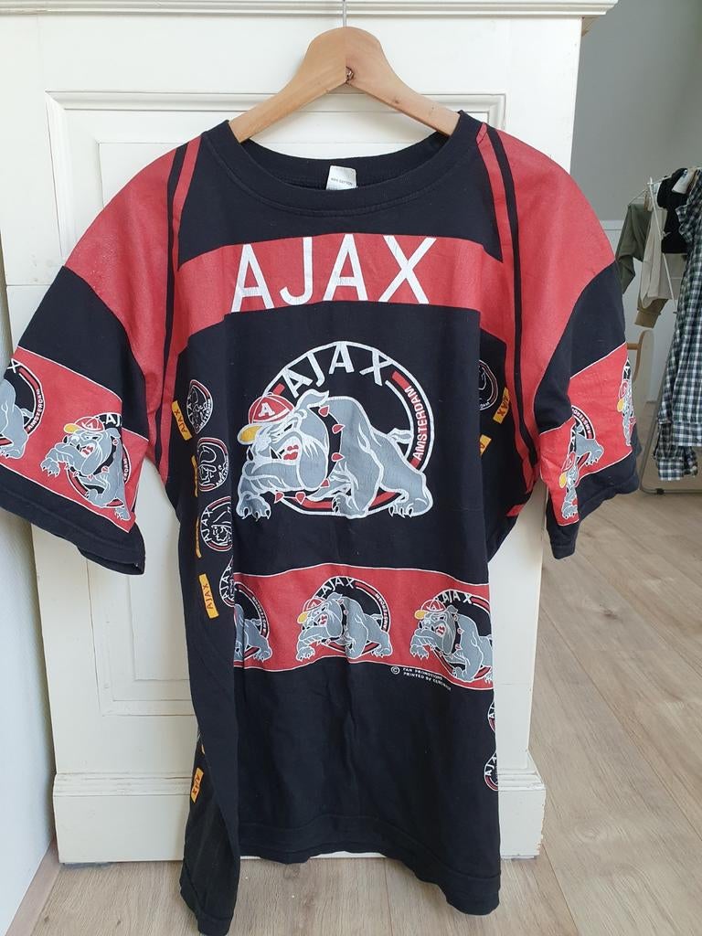 Vintage Ajax T-shirt - Ongeveer 30 jaar oud - Maat XL, Zwart, Maat 56/58 (XL), Ophalen of Verzenden, Ajax