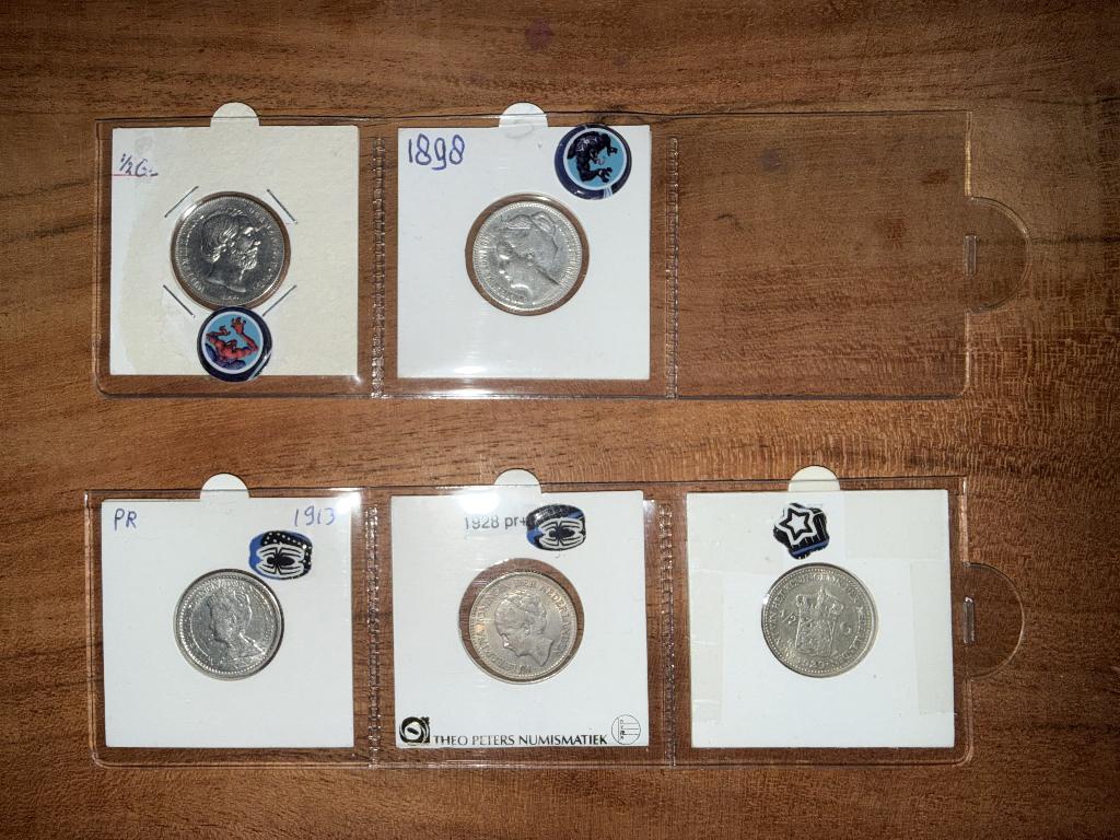 1/2 Gulden Nederland. 1863 en 1898 en 1913 en 1928 en 1929, Postzegels en Munten, Munten | Nederland, ½ gulden, Koning Willem III