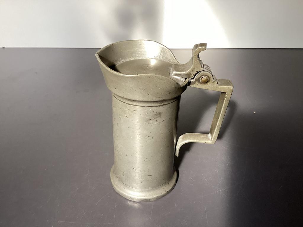 Antieke tinnen bierpul met deksel en merkteken, Antiek en Kunst, Antiek | Tin, Ophalen