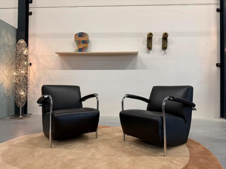 2 Nieuw Leolux Scylla Fauteuil zwart leer Design stoel, Huis en Inrichting, Fauteuils, Nieuw, Leer, 75 tot 100 cm, Ophalen of Verzenden