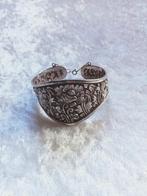 Prachtige Brede Zilveren Djokja Armband met Bloemen, Verzenden, Zilver, Armband