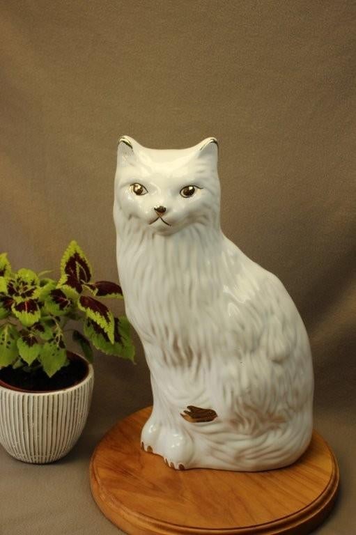 Vintage groot beeld witte sierlijke kat, Verzamelen, Beelden en Beeldjes, Zo goed als nieuw, Dier, Ophalen of Verzenden