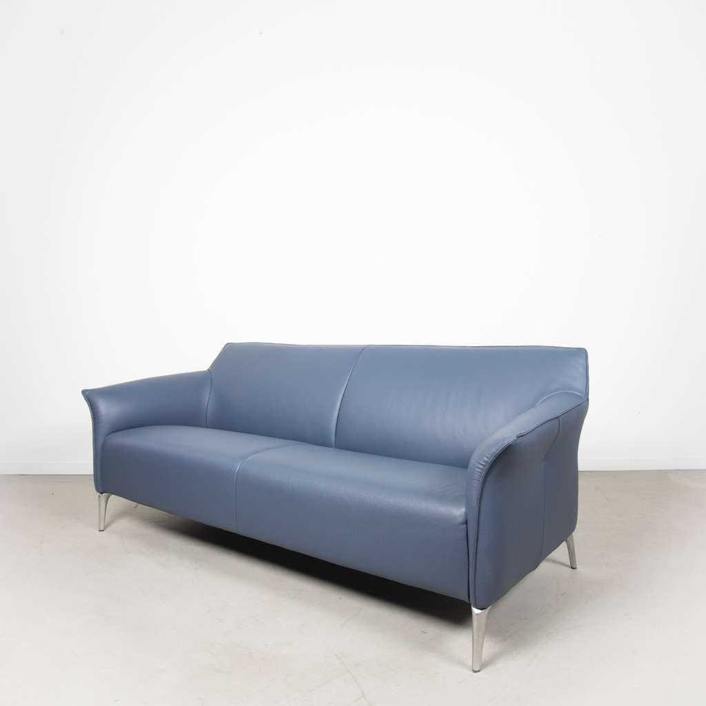 1x Leolux Mayon Bank 3-Zits Blauw Leer, Huis en Inrichting, Banken | Bankstellen, Niet ingevuld, Minder dan 75 cm, 150 tot 200 cm