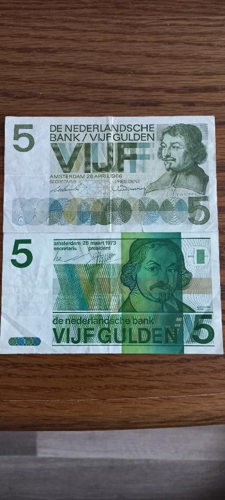 Nederlandse 5 Gulden Biljetten - 1966 & 1973, Ophalen, 5 gulden, Los biljet