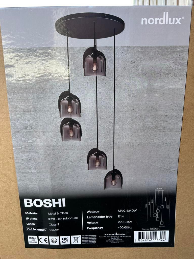 Boshi hang lamp smoke glas, Tuin en Terras, Ophalen of Verzenden, Nieuw, Elektrisch, Plafond
