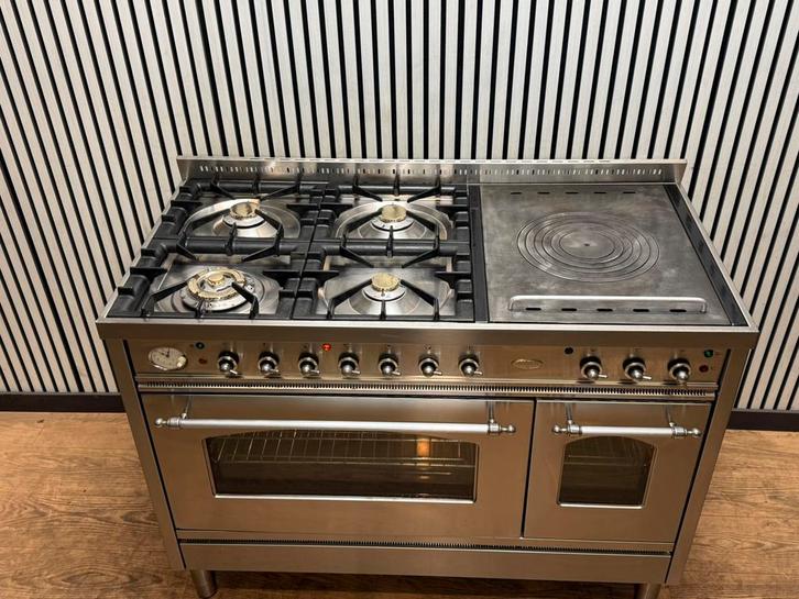 Luxe Boretti 5 pits met coupe de feu RVS met 2 ovens 120 cm, Witgoed en Apparatuur, Fornuizen, Zo goed als nieuw, Vrijstaand, Gas