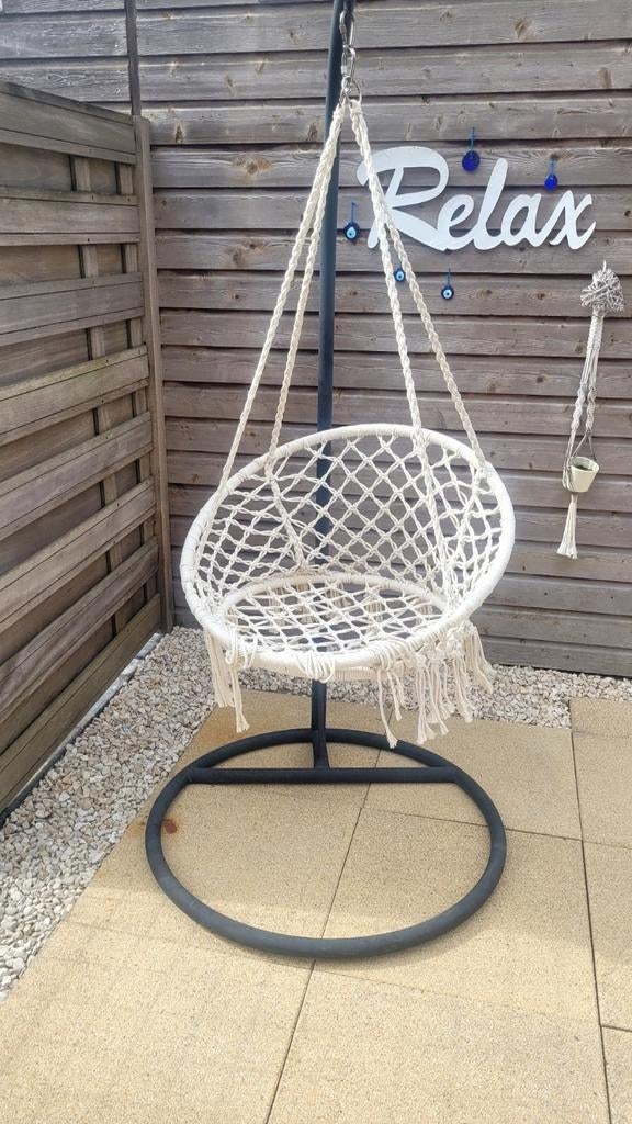 Hangstoel met standaard - Macramé, Tuin en Terras, Tuinstoelen, Ophalen of Verzenden