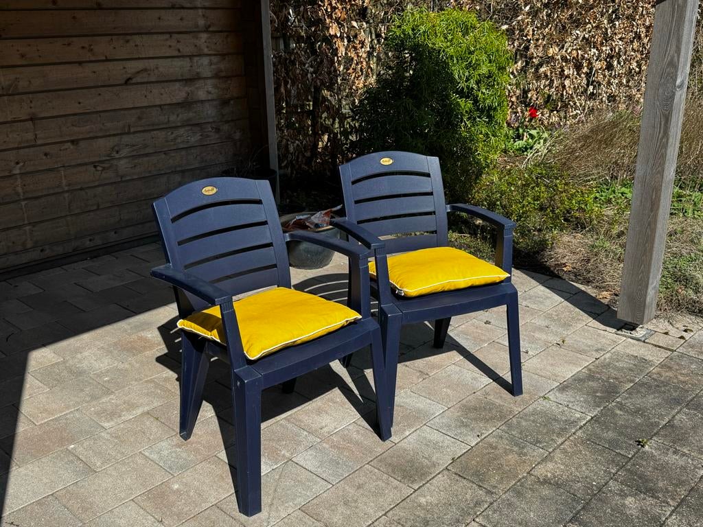 2x Hartman Prestige tuinstoelen met kussens, Tuin en Terras, Tuinstoelen, Ophalen, Gebruikt, Kunststof, Stapelbaar