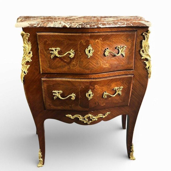 Lodewijk XV-stijl commode met marmeren blad, Huis en Inrichting, Kasten | Dressoirs, Gebruikt, 50 tot 100 cm, 25 tot 50 cm, Met lade(s)