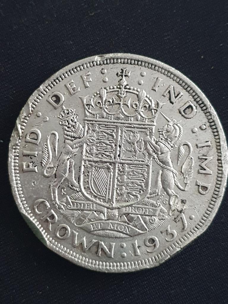 Grote zilveren munt 1 crown munt uit 1937 Engeland, Ophalen of Verzenden, Overige landen, Losse munt, Zilver