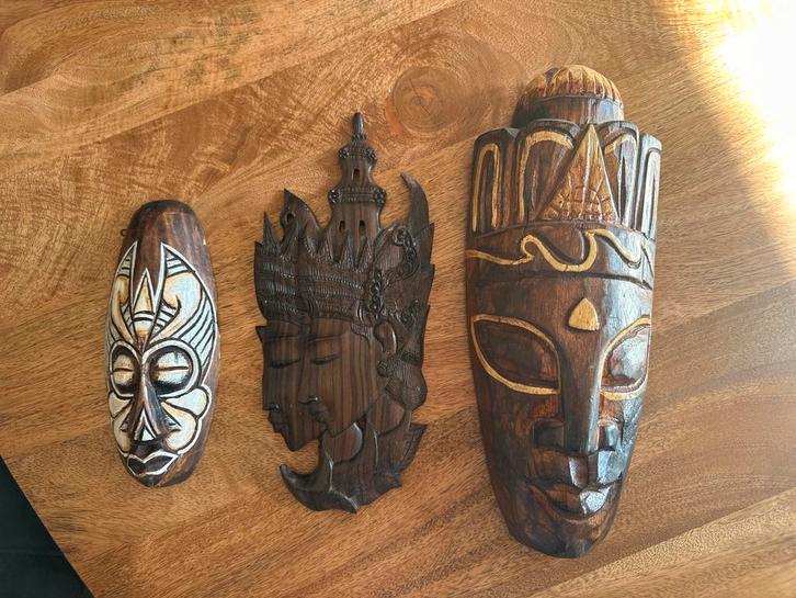 3 Maskers Wanddecoratie - Houtsnijwerk, Antiek en Kunst, Kunst | Niet-Westerse kunst, Ophalen