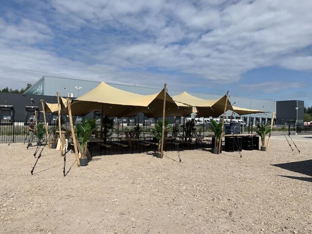 Stretchtent 10x12 meter te koop. Origineel Zuid Afrikaans!, Tuin en Terras, Partytenten, Ophalen, Gebruikt, Overige typen, 6 meter of meer