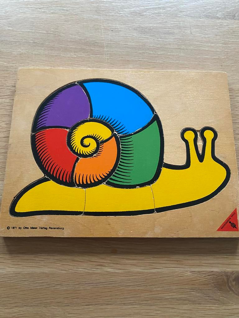 Vintage Ravensburger Slak Puzzel Houten Legpuzzel 1971, Ophalen of Verzenden, Gebruikt, Puzzelen