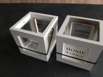 Set van 2 x waxinelichthouder - wit hout met glas - 10 x 10, Huis en Inrichting, Wit, Ophalen of Verzenden, Zo goed als nieuw