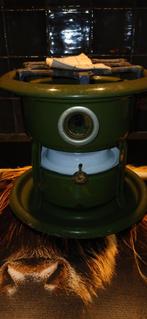 Mooi compleet 1 pits donkergroen petroleumstel, Antiek en Kunst, Antiek | Emaille, Ophalen of Verzenden