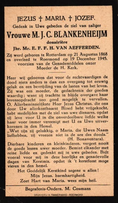 Blankenheijm M.J.C. Rotterdam 1868-1945 Roermond, Ophalen of Verzenden