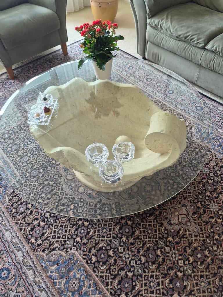 Salontafel met glazen blad, Ophalen, Rond, 100 tot 150 cm, 100 tot 150 cm