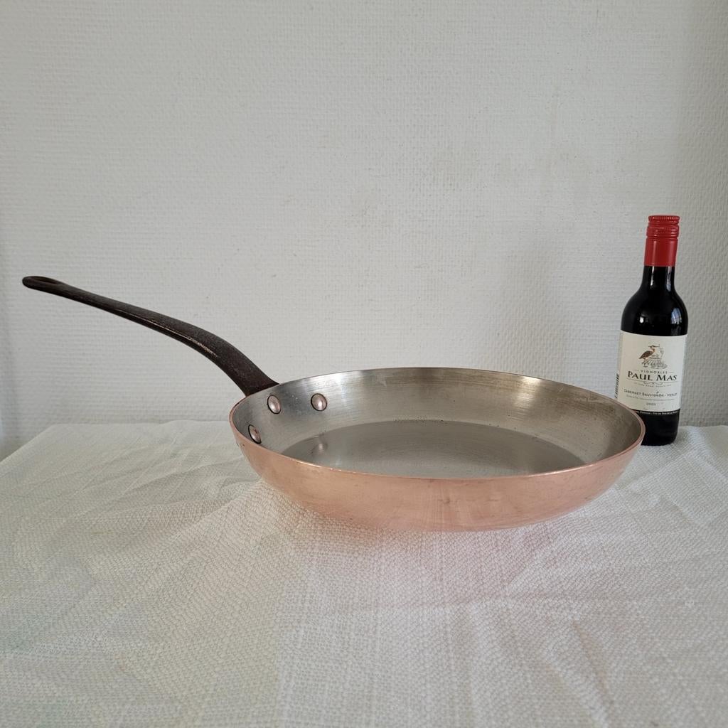 Dikwandige koperen horeca pan koekenpan hapjespan 1.5 kilo, Ophalen of Verzenden, Gebruikt, Overige materialen, Koekenpan of Braadpan