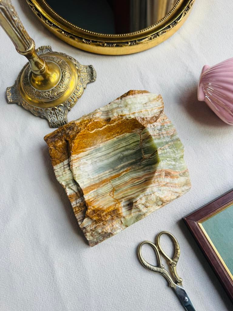 Vintage Onyx marmer schaal asbak bruin groen, Ophalen of Verzenden