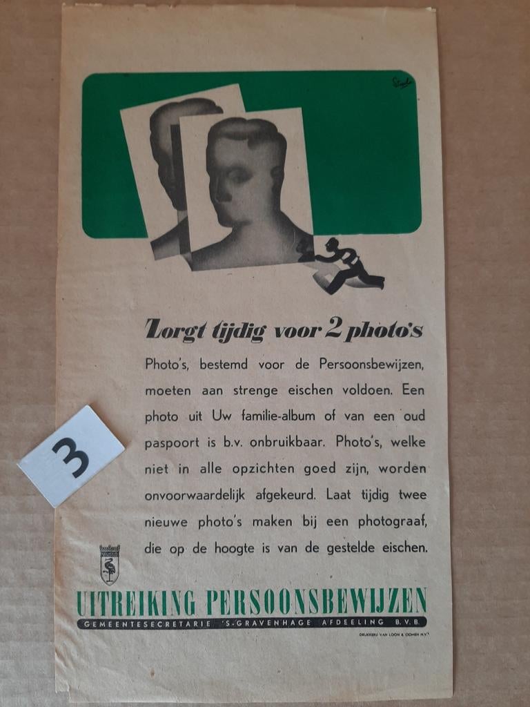 Persoonsbewijs raambiljet pasfoto's, Verzamelen, Militaria | Tweede Wereldoorlog, Ophalen of Verzenden, Landmacht, Nederland, Boek of Tijdschrift