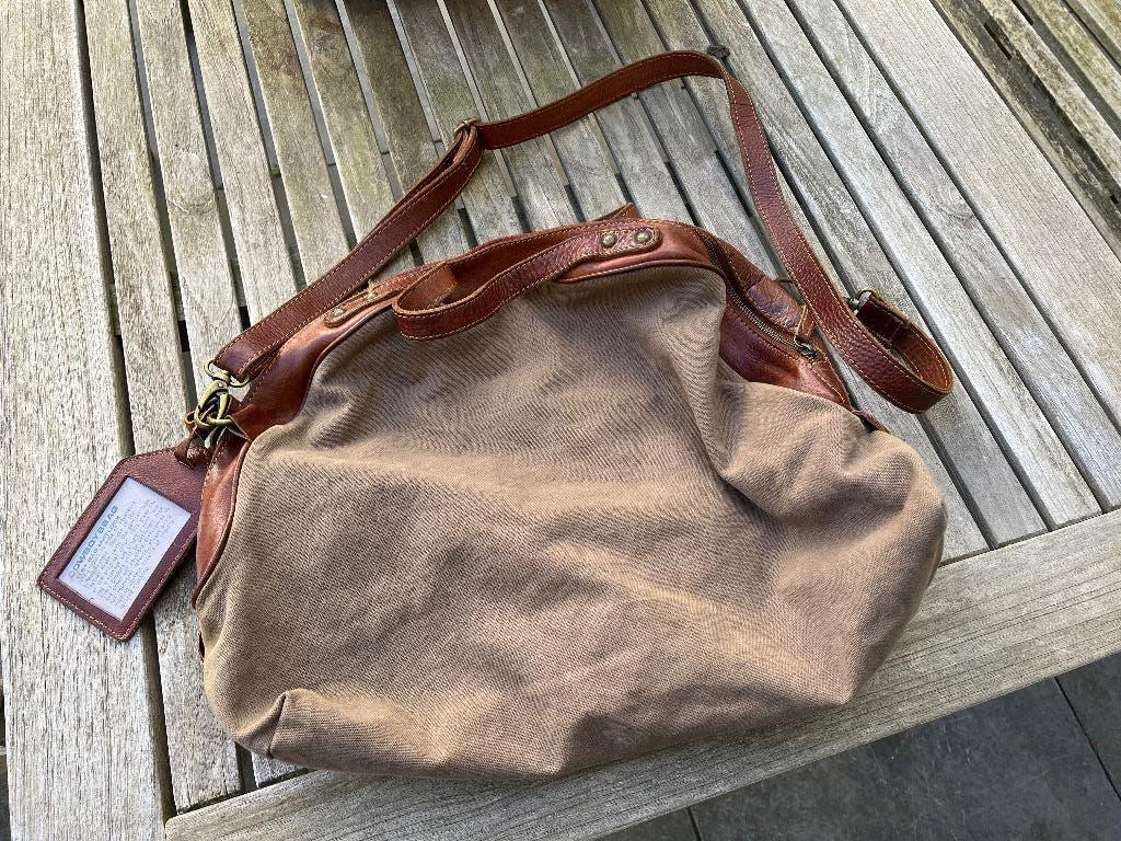 design schoudertas CowboysBag leer en canvas, Overige merken, Bruin, Ophalen of Verzenden, Zo goed als nieuw