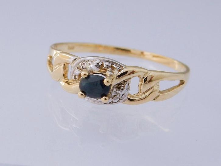 Prachtige 14 karaat Gouden Damesring Ring Saffier M18, Sieraden, Tassen en Uiterlijk, Ringen, Nieuw, Dame, 18 tot 19, Goud, Goud