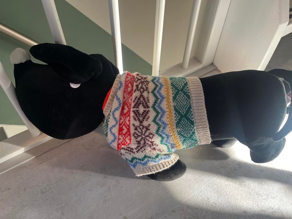 Zwarte Takkie knuffel met gebreid shirt, Overige merken, Overige karakters, Zwart, Zo goed als nieuw