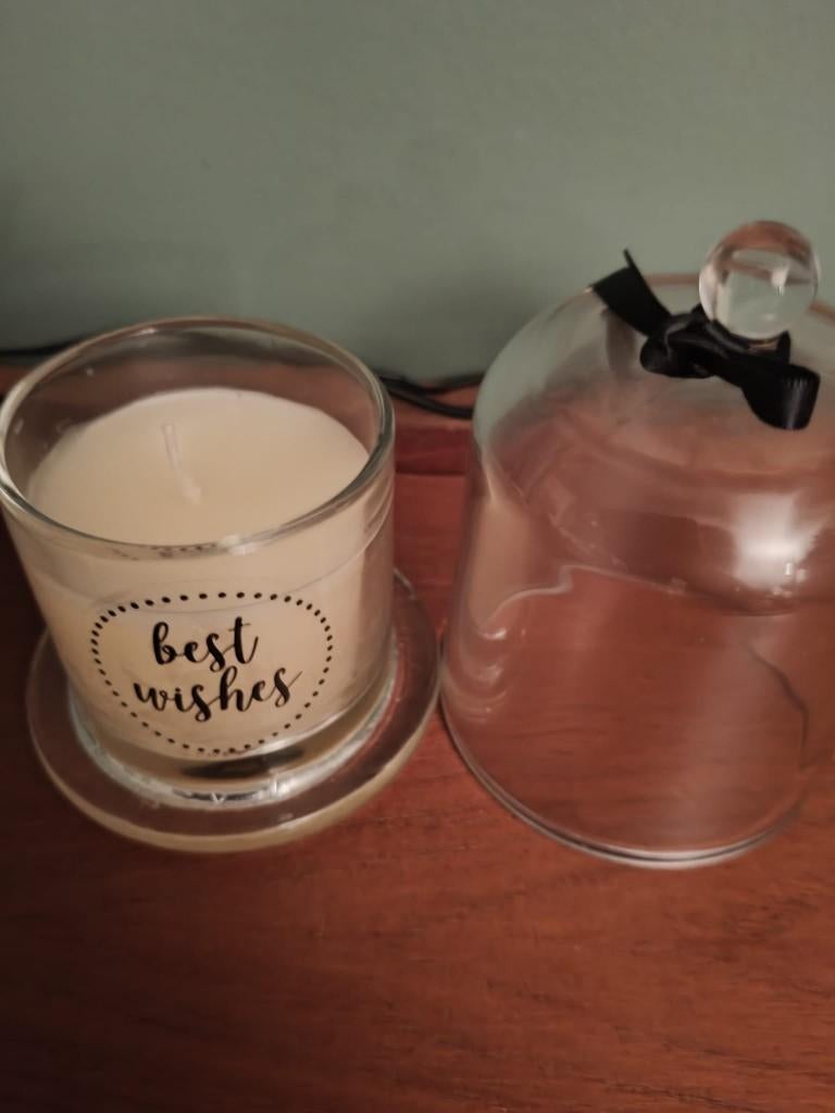 Long Island Living (LIL) kaars in stolp. Tekst: Best Wishes, Overige materialen, Nieuw, Ophalen of Verzenden, Crème