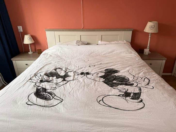 Tweepersoonsbed 160x200 met 2 nachtkastjes, Ophalen, Gebruikt, 55 tot 70 cm, 45 tot 65 cm