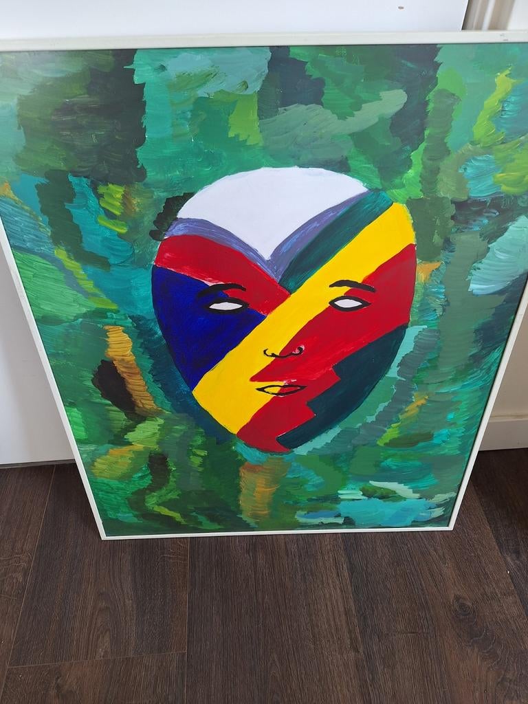 Schilderij met abstract gezicht print, Ophalen