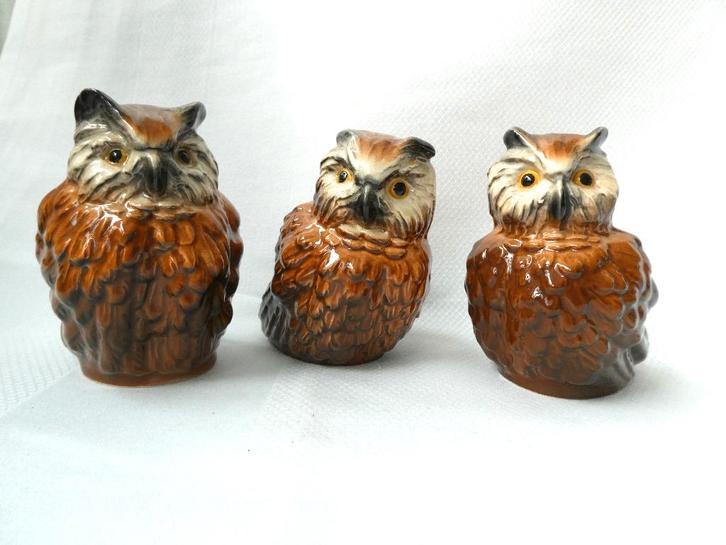 Goebel Porselein 3 Uilen, Verzamelen, Beelden en Beeldjes, Gebruikt, Dier, Ophalen of Verzenden
