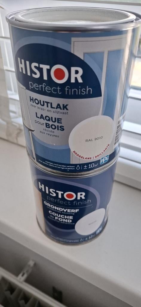 Histor grondverf wit(0.75)+Histor houtlak gebroken wit(0.75), Wit, Nieuw, Ophalen of Verzenden, Verf