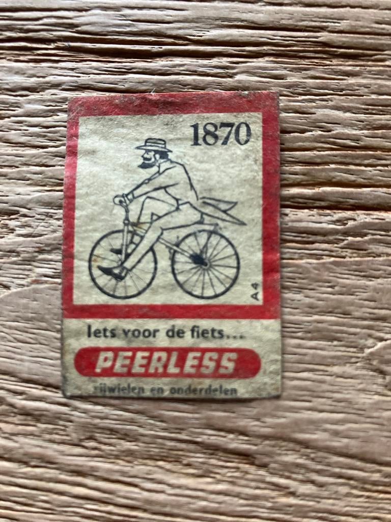 Lucifer etiket Peerless 1870 fiets, Verzamelen, Merken en Reclamevoorwerpen, Ophalen of Verzenden, Gebruikt