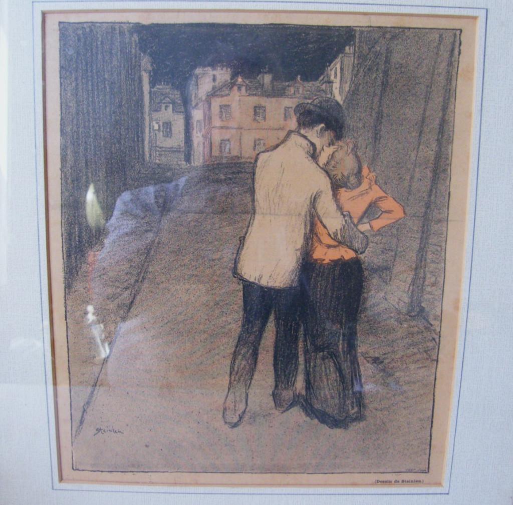 Prent Steinlen man en vrouw, 1960 tot 1980, Gebruikt, Ophalen of Verzenden, Prent