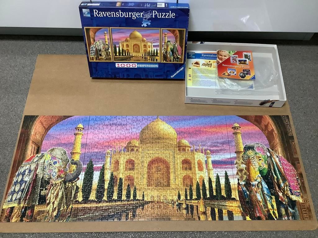 Puzzel India drieluik triptychon Taj Mahal tempel olifanten, Ophalen of Verzenden, 500 t/m 1500 stukjes, Zo goed als nieuw, Legpuzzel