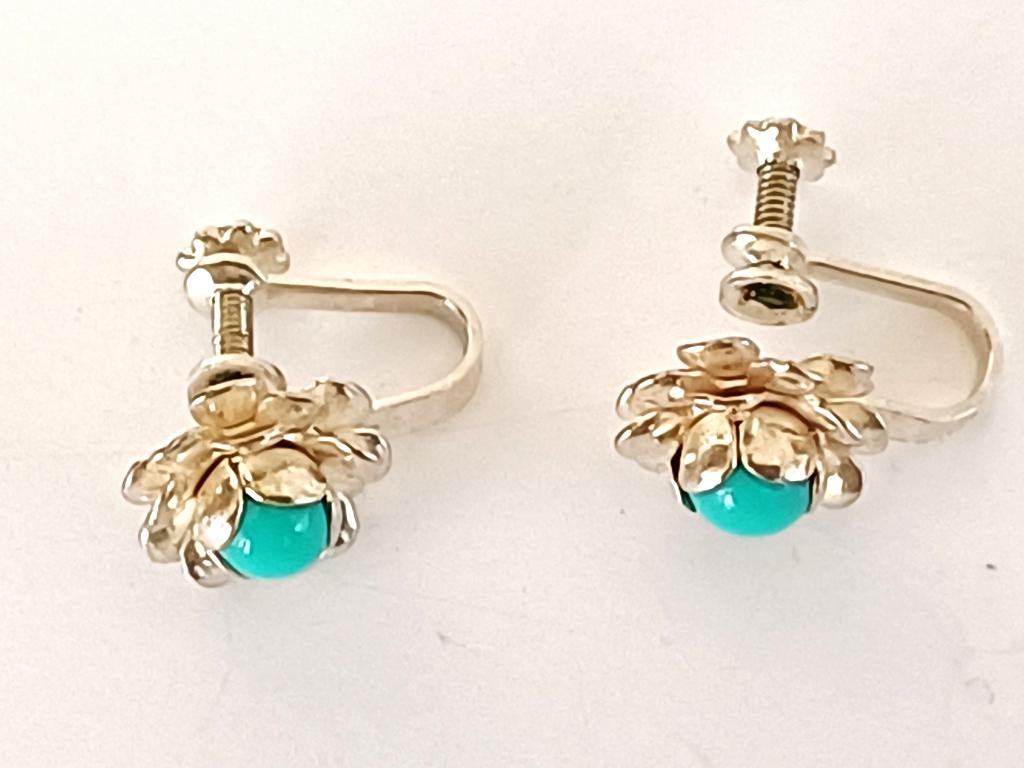 antieke sterling zilver oorknopjes, turkoois Mexico, Sieraden, Tassen en Uiterlijk, Antieke sieraden, Ophalen of Verzenden, Zilver