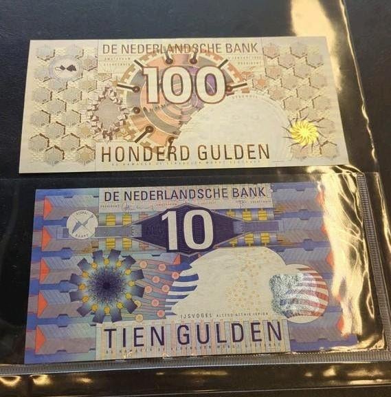 UNC biljetten: 10 gulden (IJsvogel) en 100 gulden (Steenuil), Postzegels en Munten, Bankbiljetten | Nederland, Ophalen of Verzenden