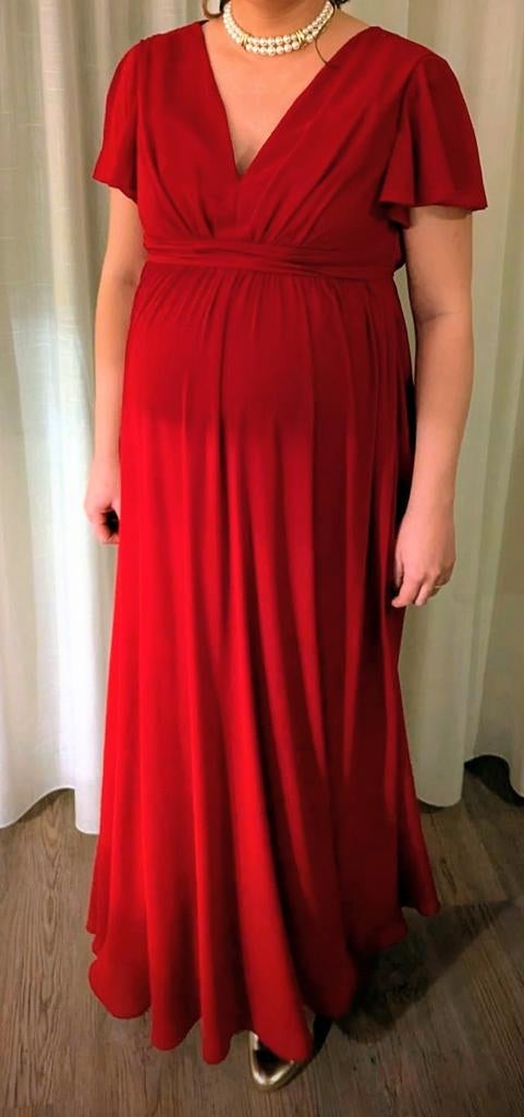 Zwangerschaps Galajurk, Kleding | Dames, Positiekleding, Zo goed als nieuw, Jurk, Maat 42/44 (L), Rood, Ophalen