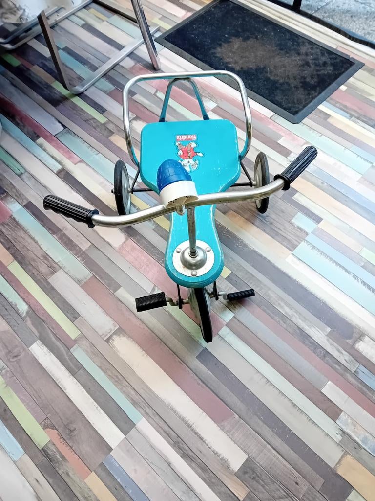 Vintage Kinderdriewieler - Blauw Houten Zitting, Ophalen of Verzenden