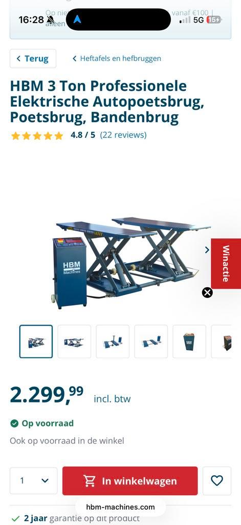 HBM 3 ton professionele poetsbrug/bandenbrug, Auto diversen, Autogereedschap, Zo goed als nieuw, Ophalen