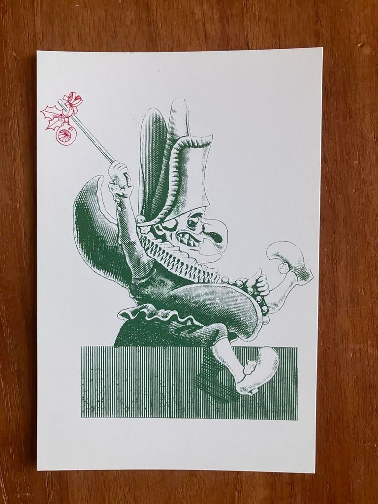 Vintage Kerstkaart: Nar met Snoepstok, Ophalen of Verzenden, 1980 tot heden, Ongelopen