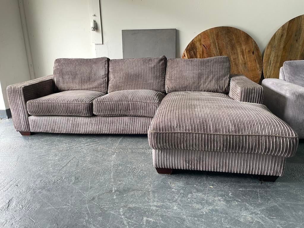 Bruine Ribstof Hoekbank - Gereinigd!, Ophalen of Verzenden, Zo goed als nieuw