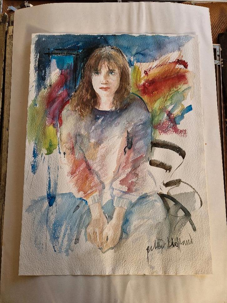 Aquarel Portret van Peter Hofland, Antiek en Kunst, Kunst | Tekeningen en Foto's, Ophalen