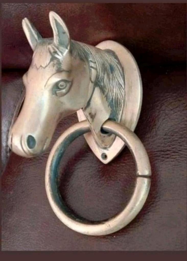 Antieke bronzen paardenhoofd deurklopper, Ophalen of Verzenden